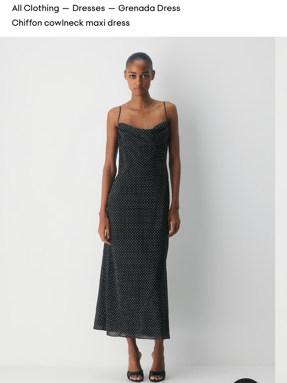 Aritzia Grenada / Chiffon Cowlneck Maxi Dress — Black with White Dot -4 new